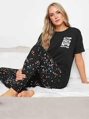 Long Tall Sally Black Star Print All You Need Is Love 100% Cotton Slogan Pyjama Set - Image 6 of 7