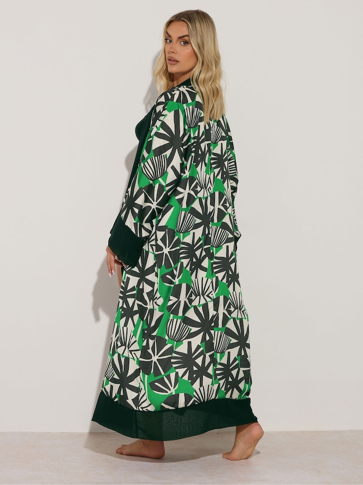 Yours Curve Black Leaf Print Woven Cardigan - Image 2 of 5