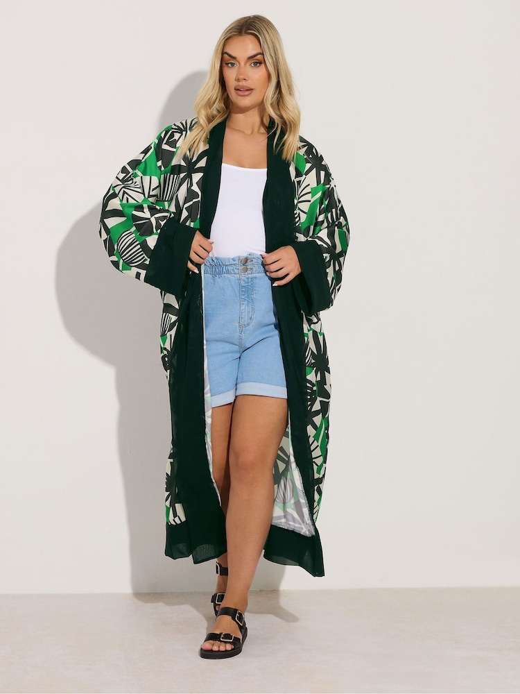 Yours Curve Leaf Print Woven Cardigan - Image 2 of 3