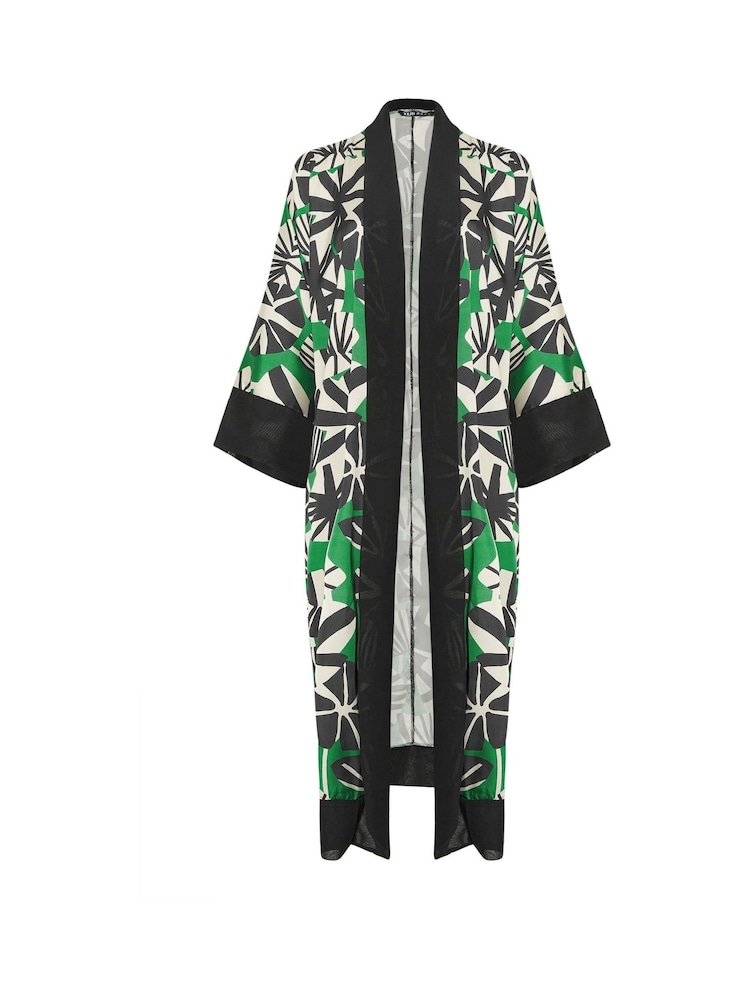 Yours Curve Black Leaf Print Woven Cardigan - Image 5 of 5