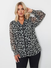 Yours Curve Black Studded Tape Chiffon Blouse - Image 1 of 5
