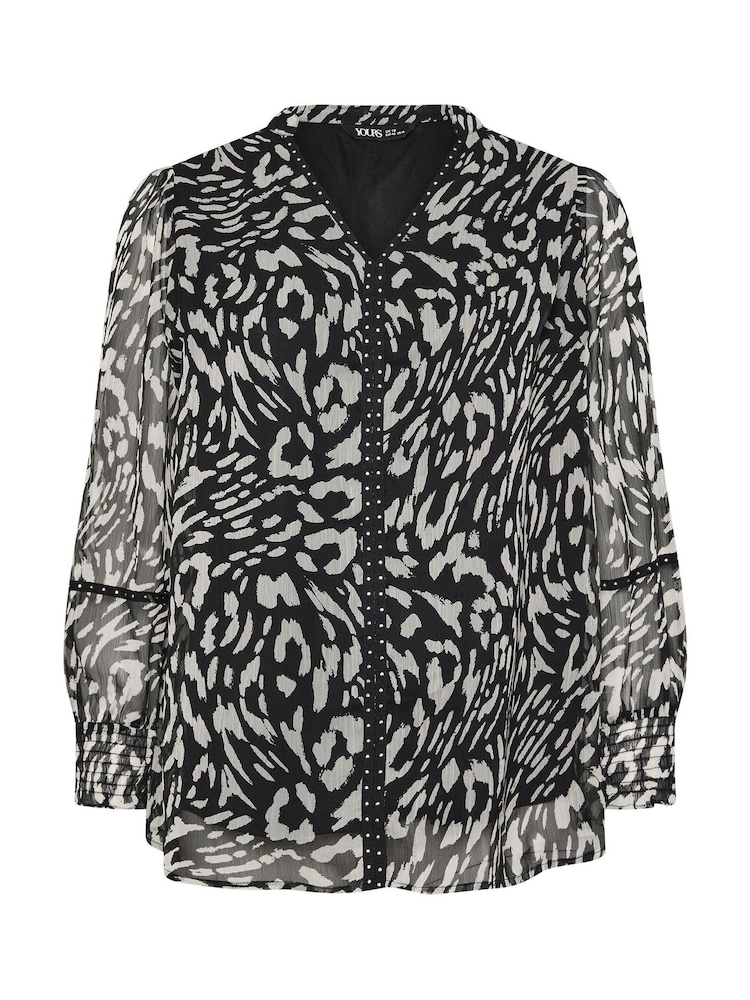 Yours Curve Black Studded Tape Chiffon Blouse - Image 5 of 5
