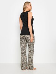 Long Tall Sally Black Leopard Print Wide Leg Pyjama Set - Image 2 of 5
