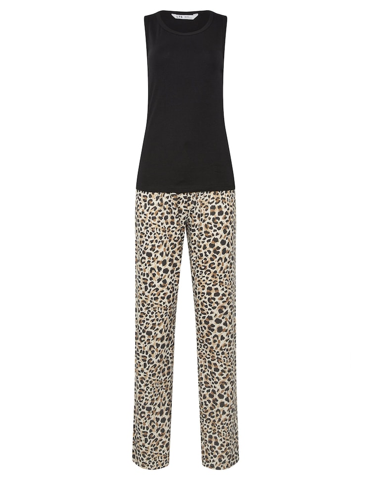 Long Tall Sally Black Leopard Print Wide Leg Pyjama Set - Image 5 of 5