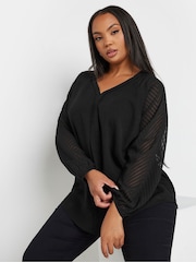 Negro - Blusa con mangas de efecto devoré de Yours Curve - Imagen 1 de 6