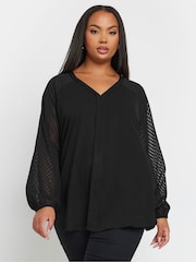 Negro - Blusa con mangas de efecto devoré de Yours Curve - Imagen 2 de 6