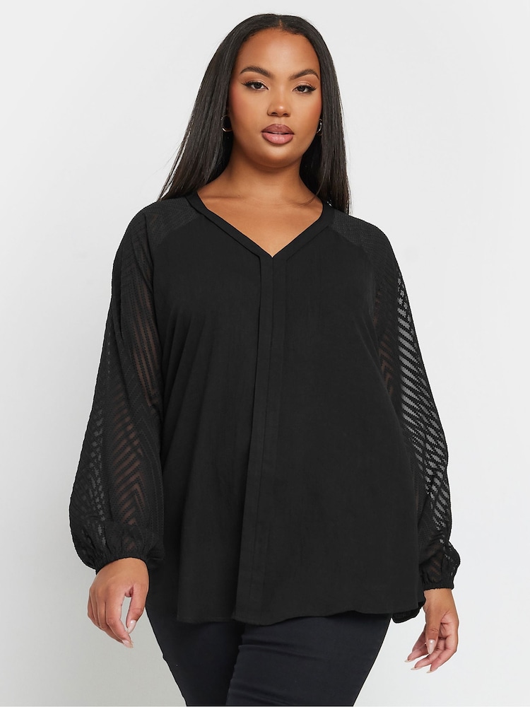 Negro - Blusa con mangas de efecto devoré de Yours Curve - Imagen 2 de 6