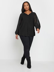 Negro - Blusa con mangas de efecto devoré de Yours Curve - Imagen 3 de 6