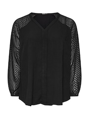 Negro - Blusa con mangas de efecto devoré de Yours Curve - Imagen 6 de 6