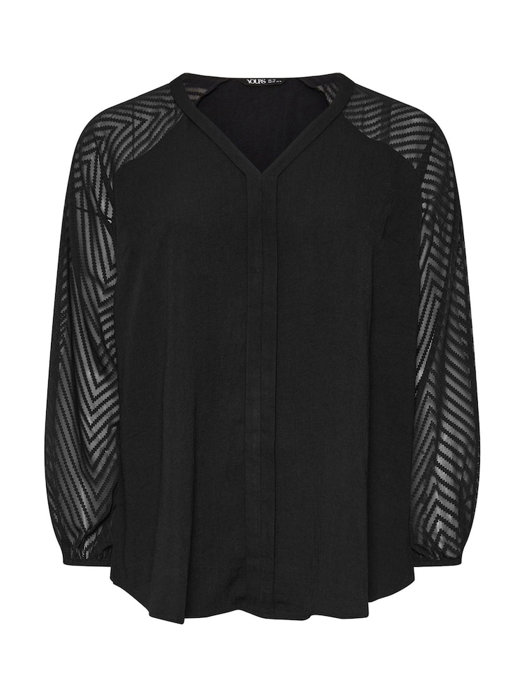 Negro - Blusa con mangas de efecto devoré de Yours Curve - Imagen 6 de 6 Negro - Blusa con mangas de efecto devoré de Yours Curve - Imagen 6 de 6