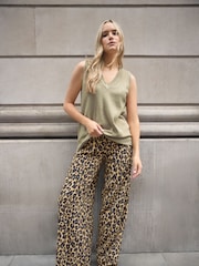 Long Tall Sally Natural Leopard Print Trousers - Image 1 of 7