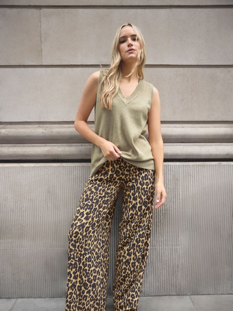 Long Tall Sally Natural Leopard Print Trousers - Image 1 of 7