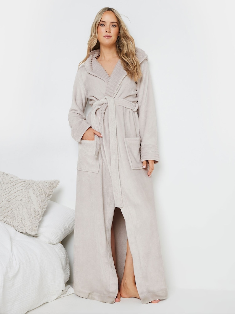 Natur - Long Tall Sally Maxi-Bademantel mit Rippbesatz und Kapuze - Bild 1 von 4 Natur - Long Tall Sally Maxi-Bademantel mit Rippbesatz und Kapuze - Bild 1 von 4