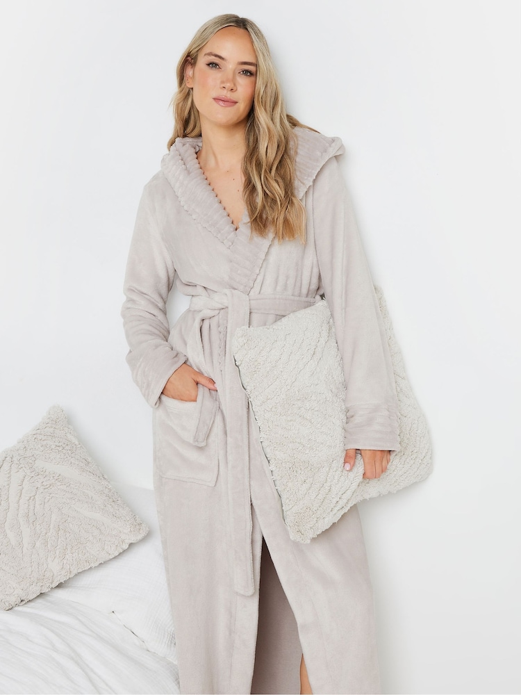 Long Tall Sally Natural Ribbed Trim Hooded Maxi Robe - Image 2 of 4