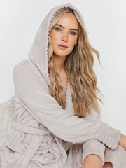 Long Tall Sally Natural Ribbed Trim Hooded Maxi Robe - Image 4 of 4