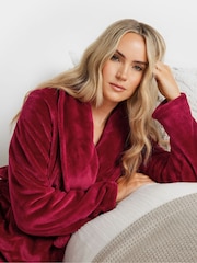 Long Tall Sally Red Fluffy Shawl Collar Maxi Robe - Image 4 of 9