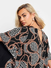 Yours Curve Dark Black Chain Back Short Sleeve Blouse - Image 2 of 6