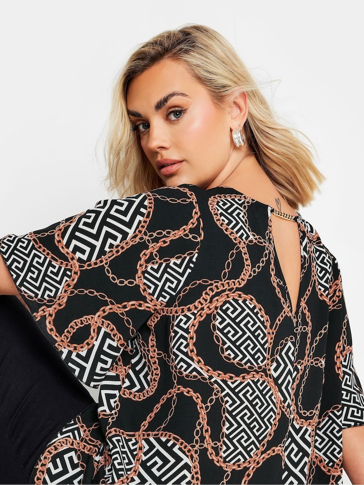 Yours Curve Dark Black Chain Back Short Sleeve Blouse - Image 2 of 6