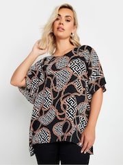 Yours Curve Dark Black Chain Back Short Sleeve Blouse - Image 4 of 6
