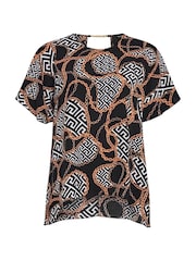 Yours Curve Dark Black Chain Back Short Sleeve Blouse - Image 6 of 6