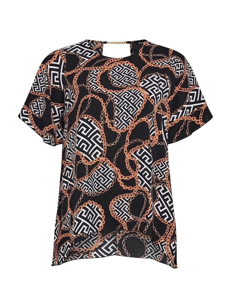Yours Curve Dark Black Chain Back Short Sleeve Blouse - Image 6 of 6