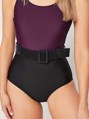 Long Tall Sally Purple Belted Colourblock Swimsuit - Image 3 of 6