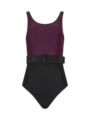 Long Tall Sally Purple Belted Colourblock Swimsuit - Image 5 of 6