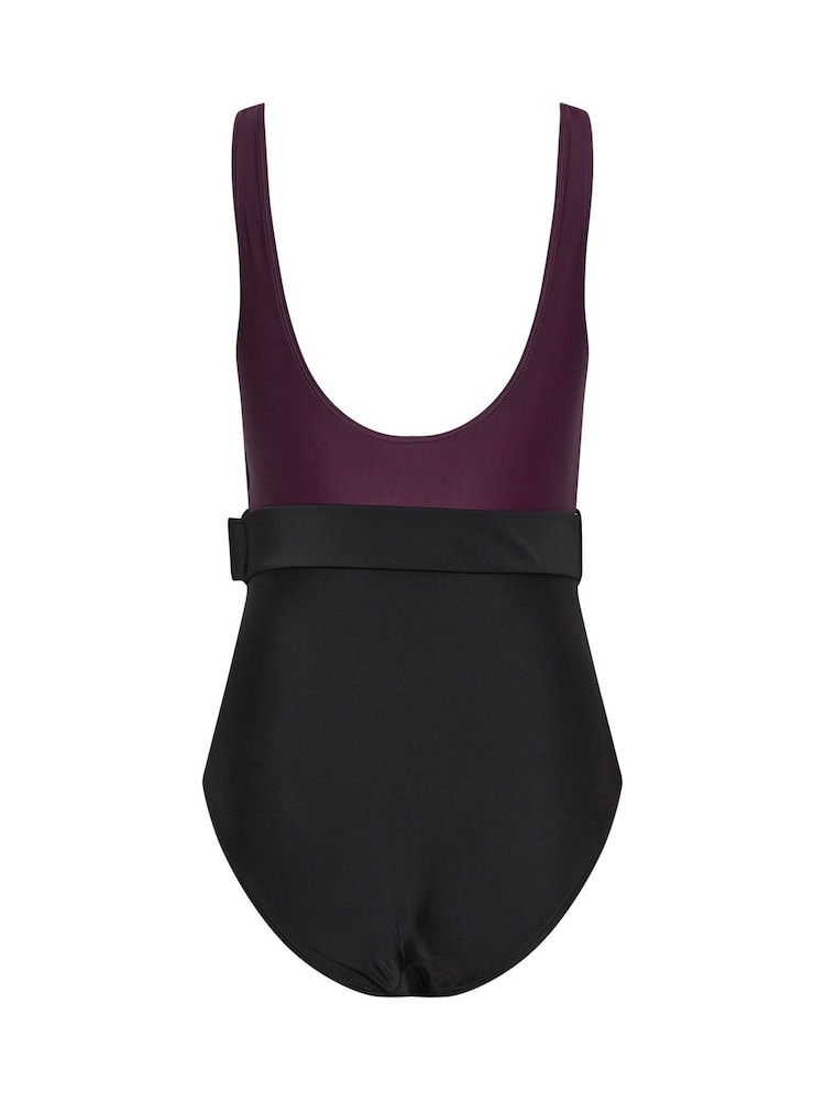 Long Tall Sally Purple Belted Colourblock Swimsuit - Image 6 of 6