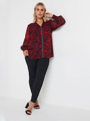 Yours Curve Red Studded Tape Chiffon Blouse - Image 3 of 5