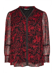 Yours Curve Red Studded Tape Chiffon Blouse - Image 5 of 5