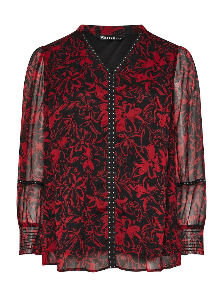 Yours Curve Red Studded Tape Chiffon Blouse - Image 5 of 5