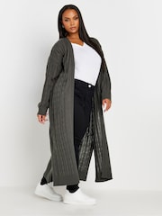 Yours Curve Grey Maxi Cable Knit Cardigan - Image 1 of 6