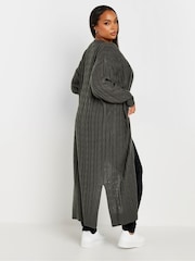 Yours Curve Grey Maxi Cable Knit Cardigan - Image 2 of 6