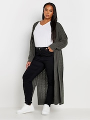 Yours Curve Grey Maxi Cable Knit Cardigan - Image 4 of 6