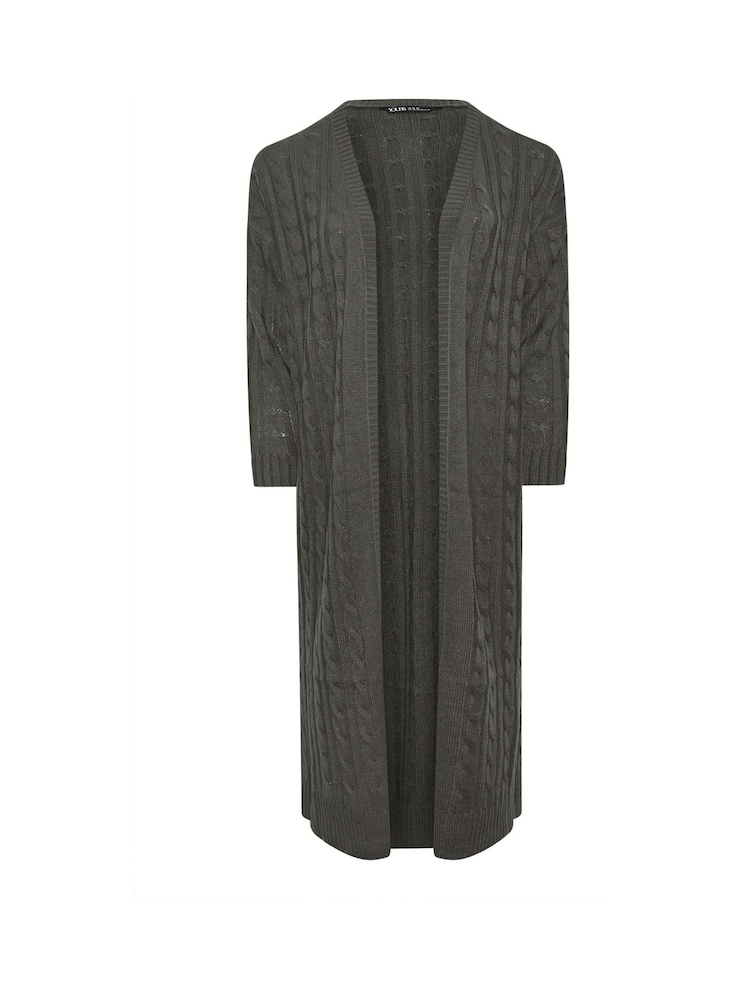 Yours Curve Grey Maxi Cable Knit Cardigan - Image 6 of 6