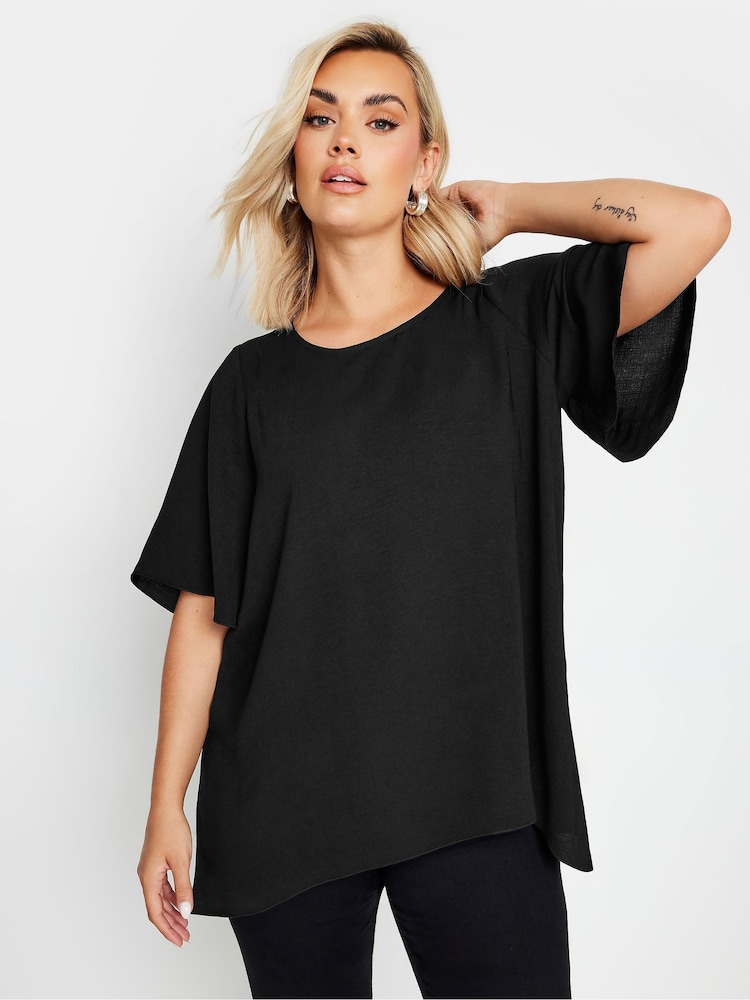 Yours Curve Black Chain Back Short Sleeve Blouse - Image 1 of 6