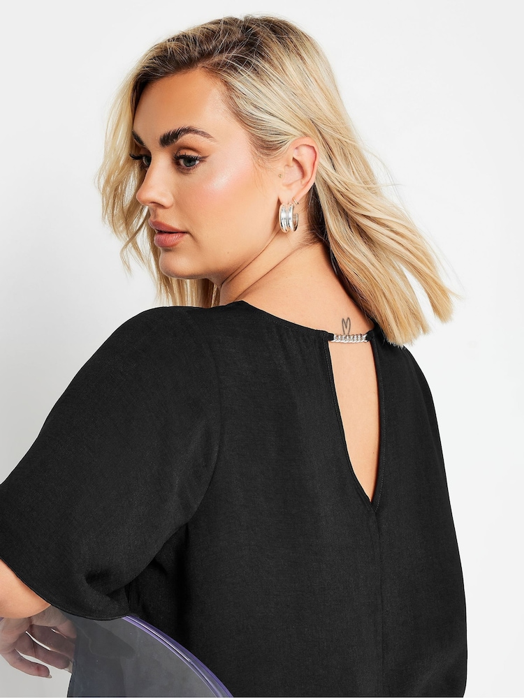 Yours Curve Black Chain Back Short Sleeve Blouse - Image 2 of 6