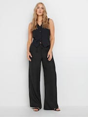 Long Tall Sally Black Textured Wide Leg Trousers - Image 1 of 5