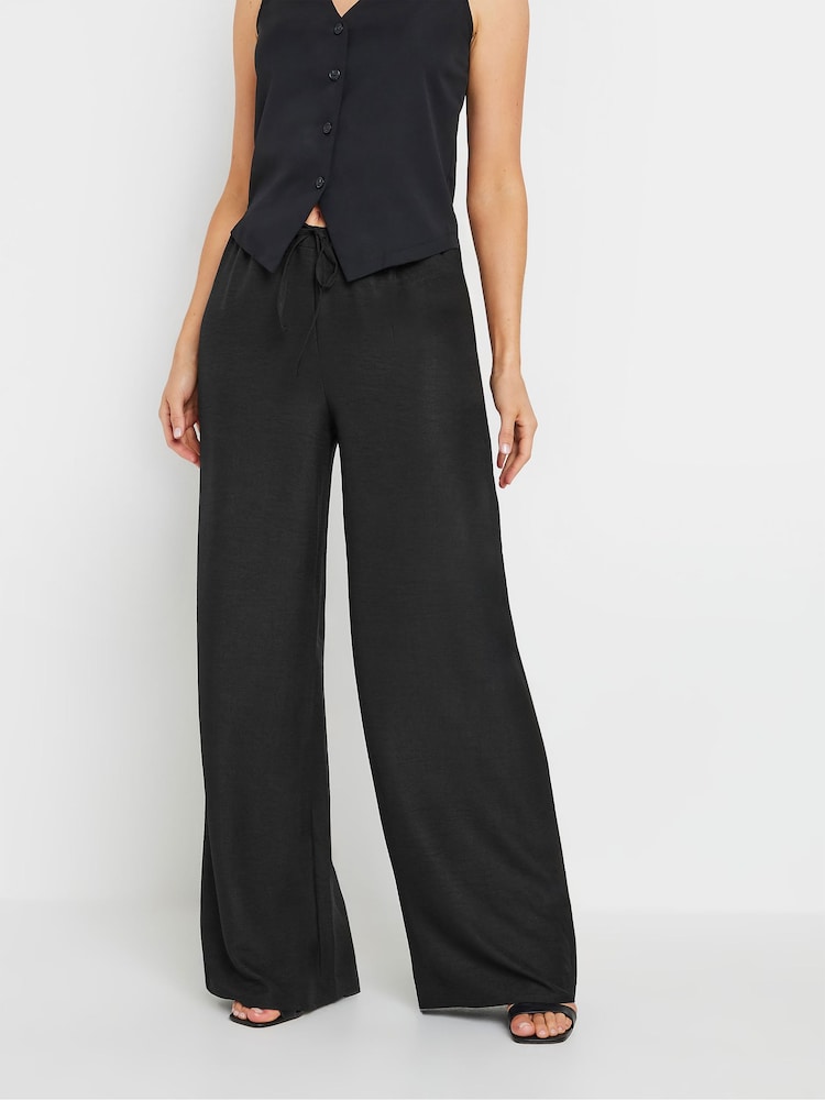 Long Tall Sally Black Textured Wide Leg Trousers - Image 2 of 5