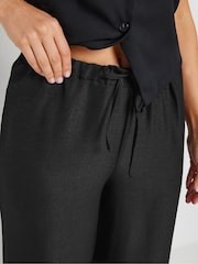Long Tall Sally Black Textured Wide Leg Trousers - Image 4 of 5