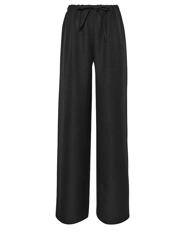 Long Tall Sally Black Textured Wide Leg Trousers - Image 5 of 5
