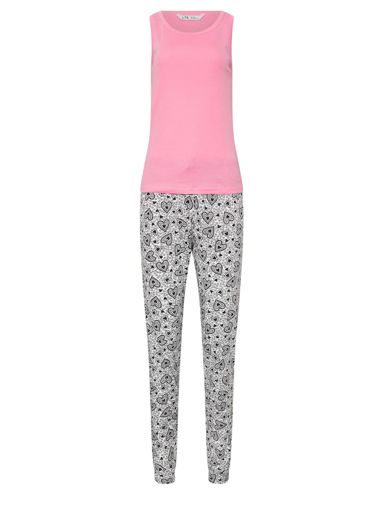 طقم بيجامة قطن 100% ببنطلون طويل بأساور كاحل مزيّن بطبعة قلوب من Long Tall Sally - صورة 5 من 5