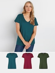 Long Tall Sally Red V-Neck Short Sleeve 100% Cotton T-Shirts 3 Pack - Image 1 of 4