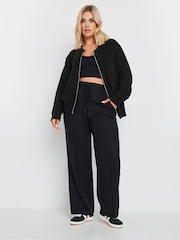 Yours Curve Black Zip Thru Knitted Bomber Cardigan - Image 3 of 5