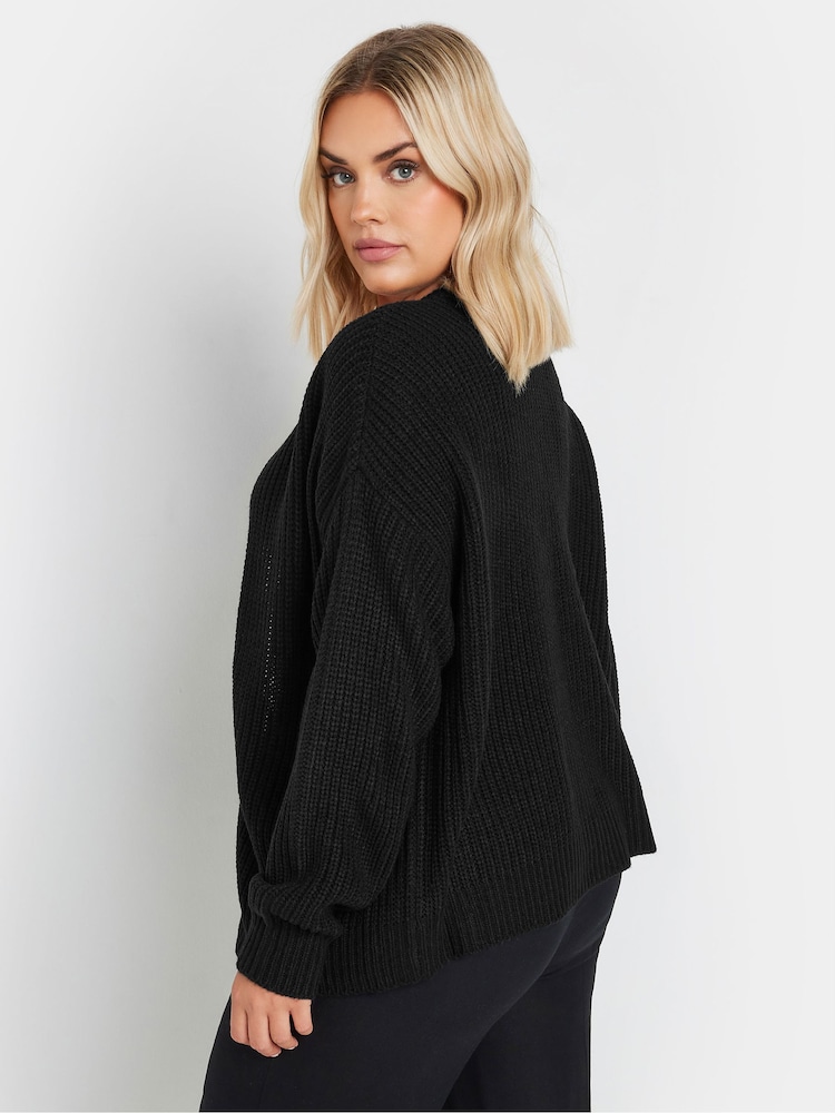 Yours Curve Black Zip Thru Knitted Bomber Cardigan - Image 4 of 5