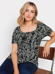 M&Co Black Short Sleeve Printed Boho Top - Image 1 of 5