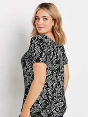 M&Co Black Short Sleeve Printed Boho Top - Image 2 of 5