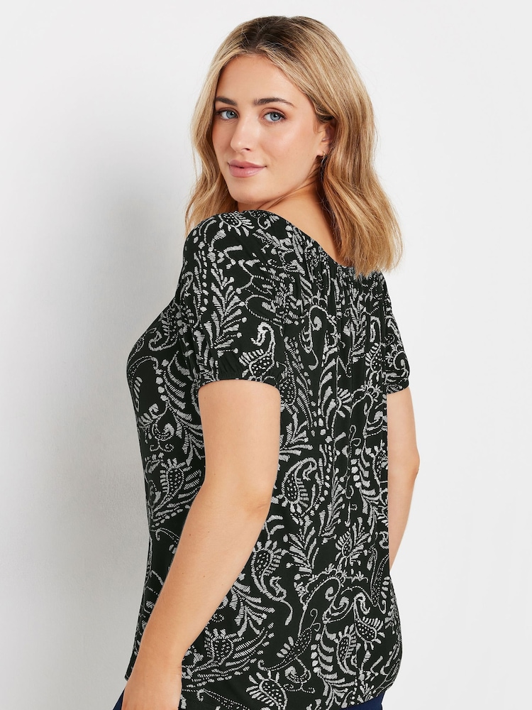 M&Co Black Short Sleeve Printed Boho Top - Image 2 of 5