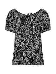 M&Co Black Short Sleeve Printed Boho Top - Image 5 of 5