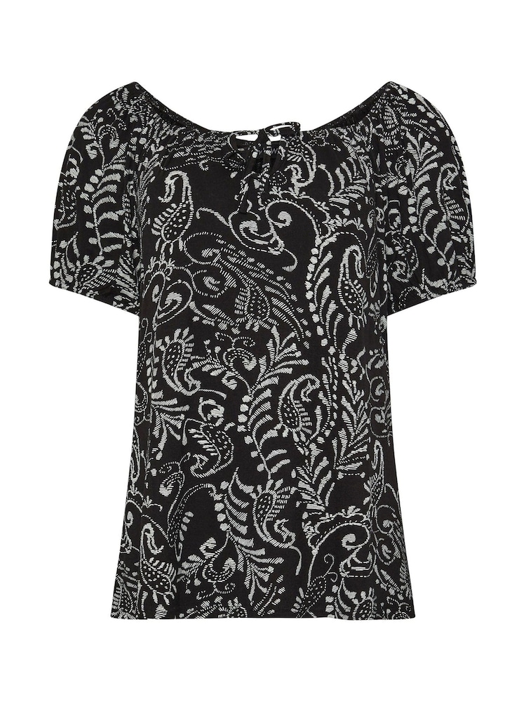 M&Co Black Short Sleeve Printed Boho Top - Image 5 of 5
